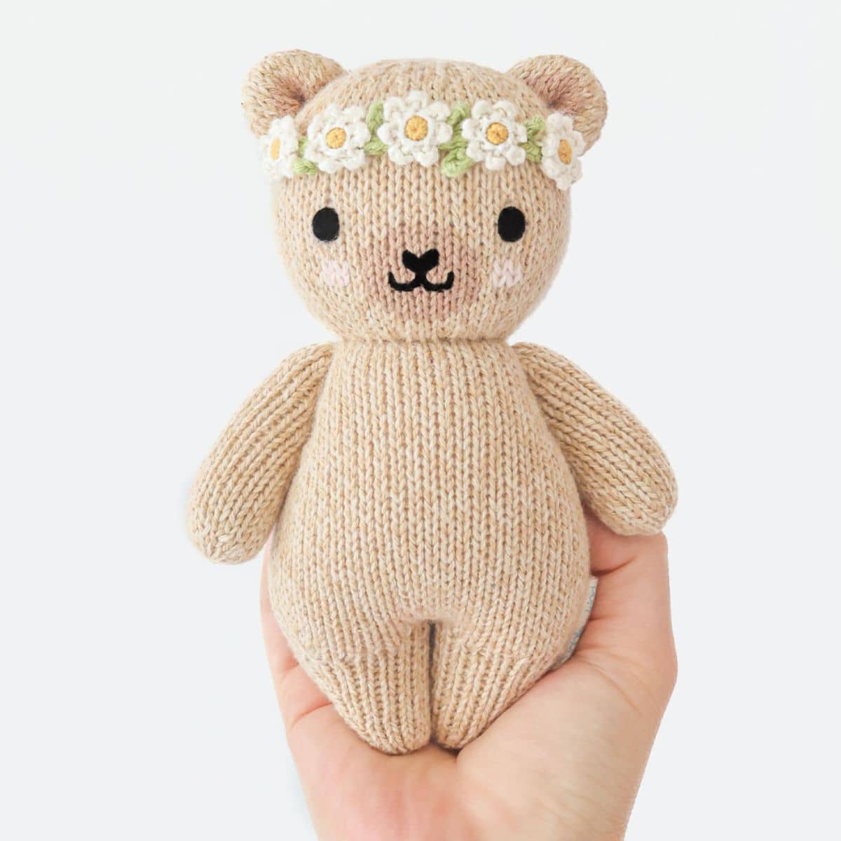 Cuddle + Kind Hand-Knit Doll - Baby Honey Bear (ivory floral) - Image 3