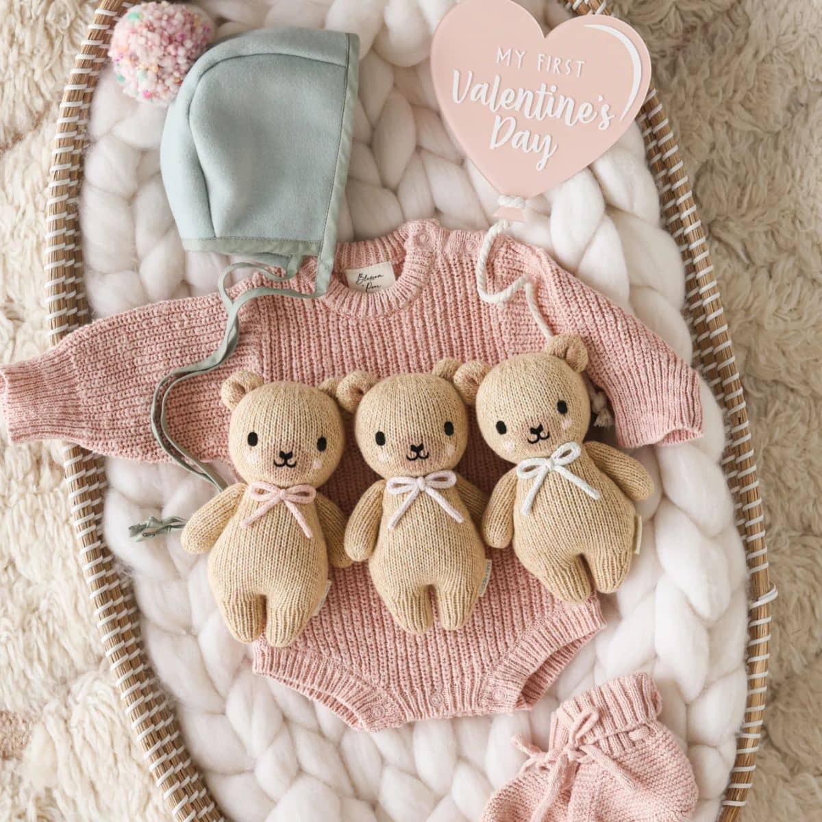 Cuddle + Kind Hand-Knit Doll - Baby Honey Bear (lavender bow) - Image 2