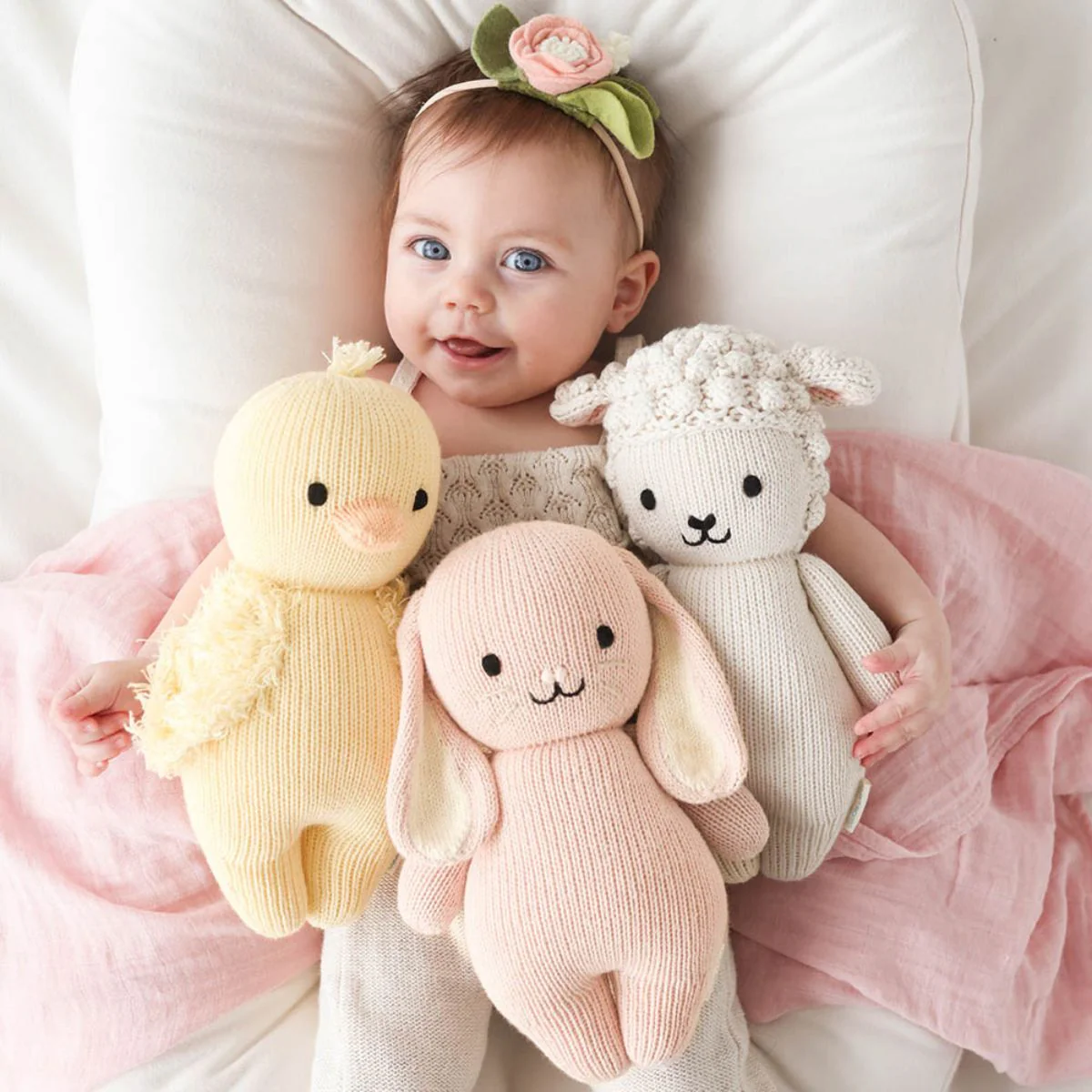 Cuddle + Kind Hand-Knit Doll - Big Baby Bunny (Rose) - Image 3