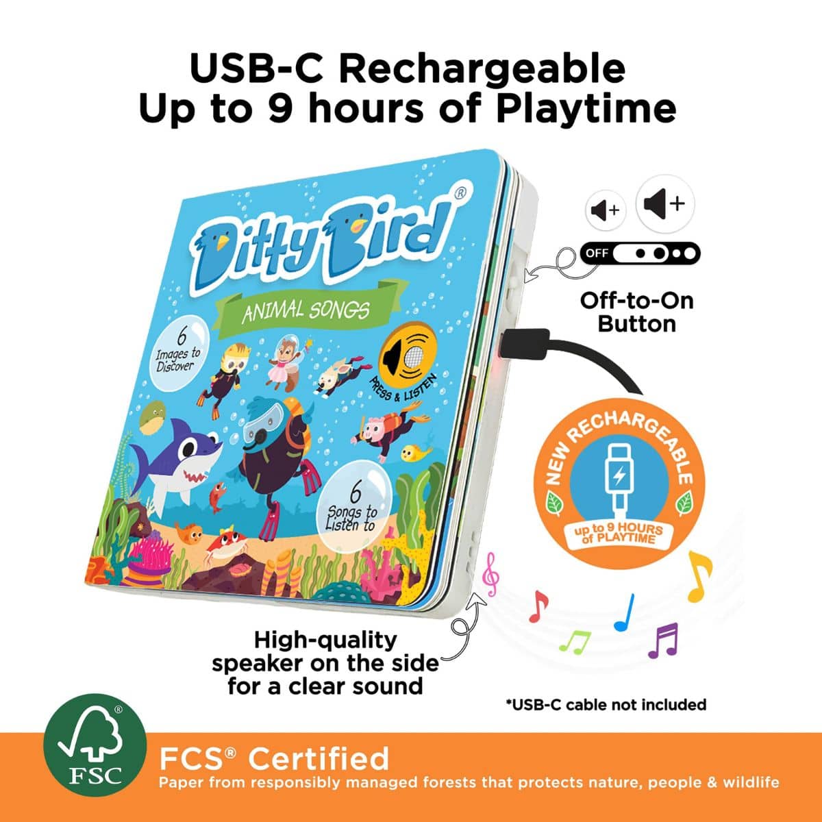 Ditty Bird Interactive Sounds Rechargeable Board Book - Animal Songs - Image 6