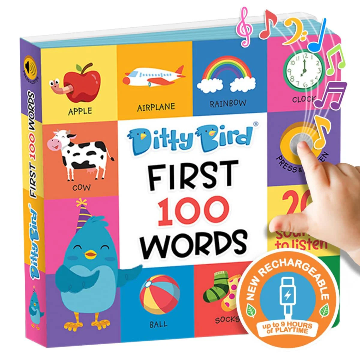 Ditty Bird Interactive Sounds Rechargeable Board Book - First 100 Words - Image 3