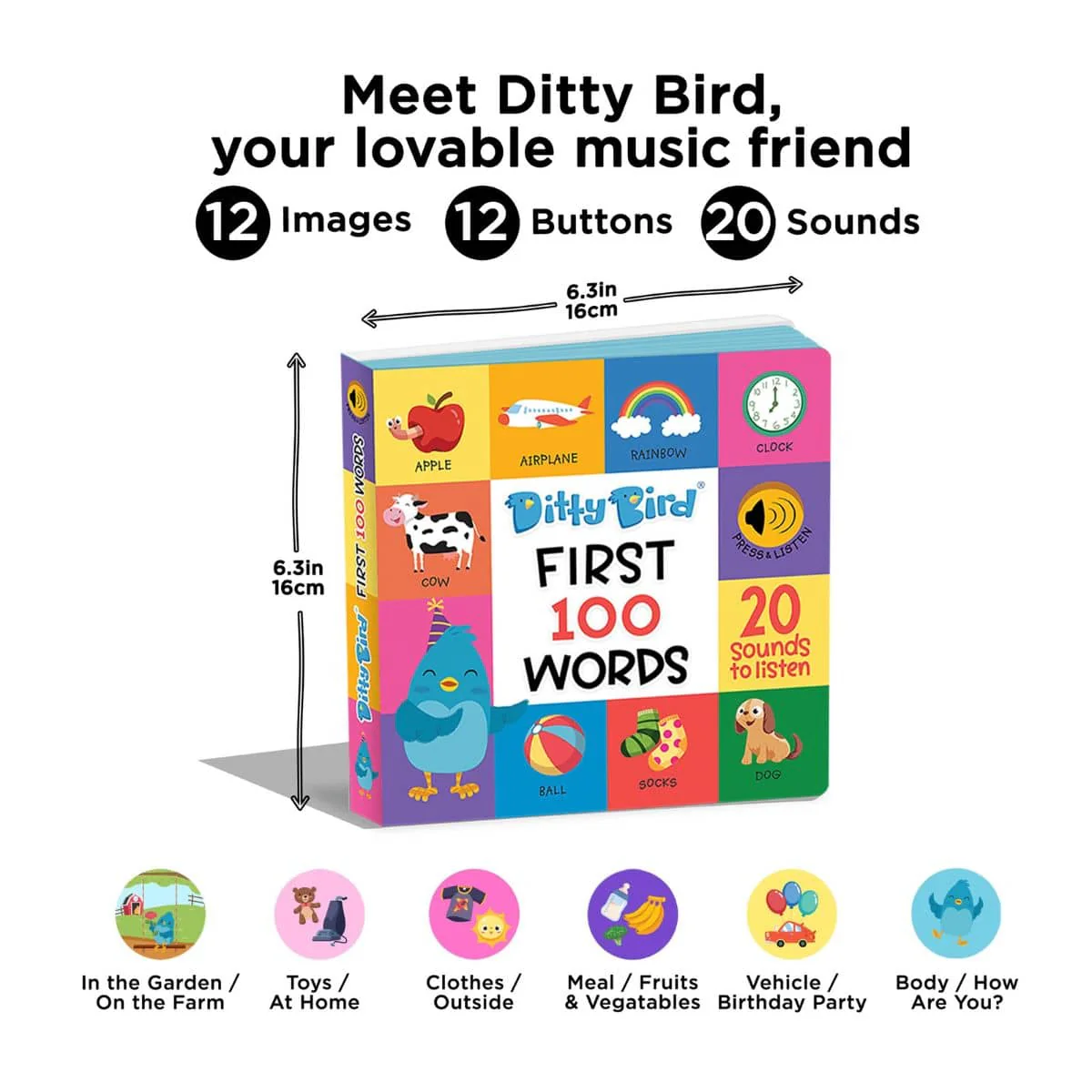 Ditty Bird Interactive Sounds Rechargeable Board Book - First 100 Words - Image 4