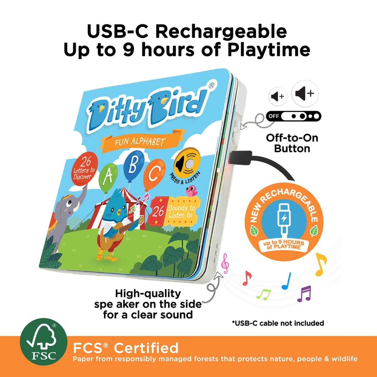 Ditty Bird Interactive Sounds Rechargeable Board Book - Fun Alphabet - Image 6