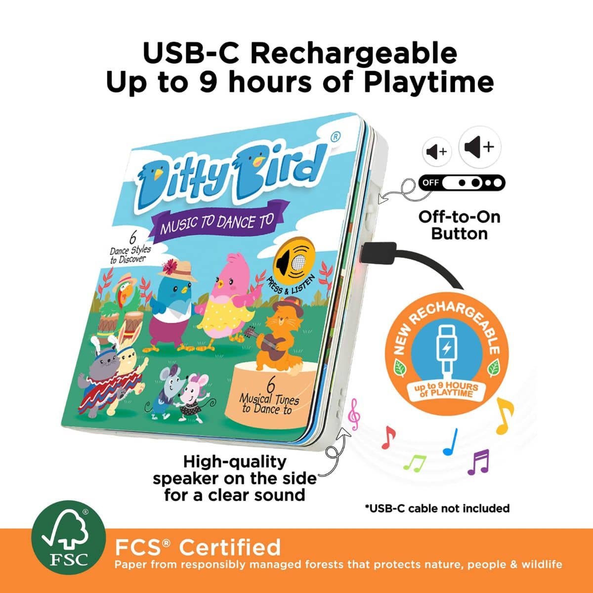 Ditty Bird Interactive Sounds Rechargeable Board Book - Music To Dance To - Image 5