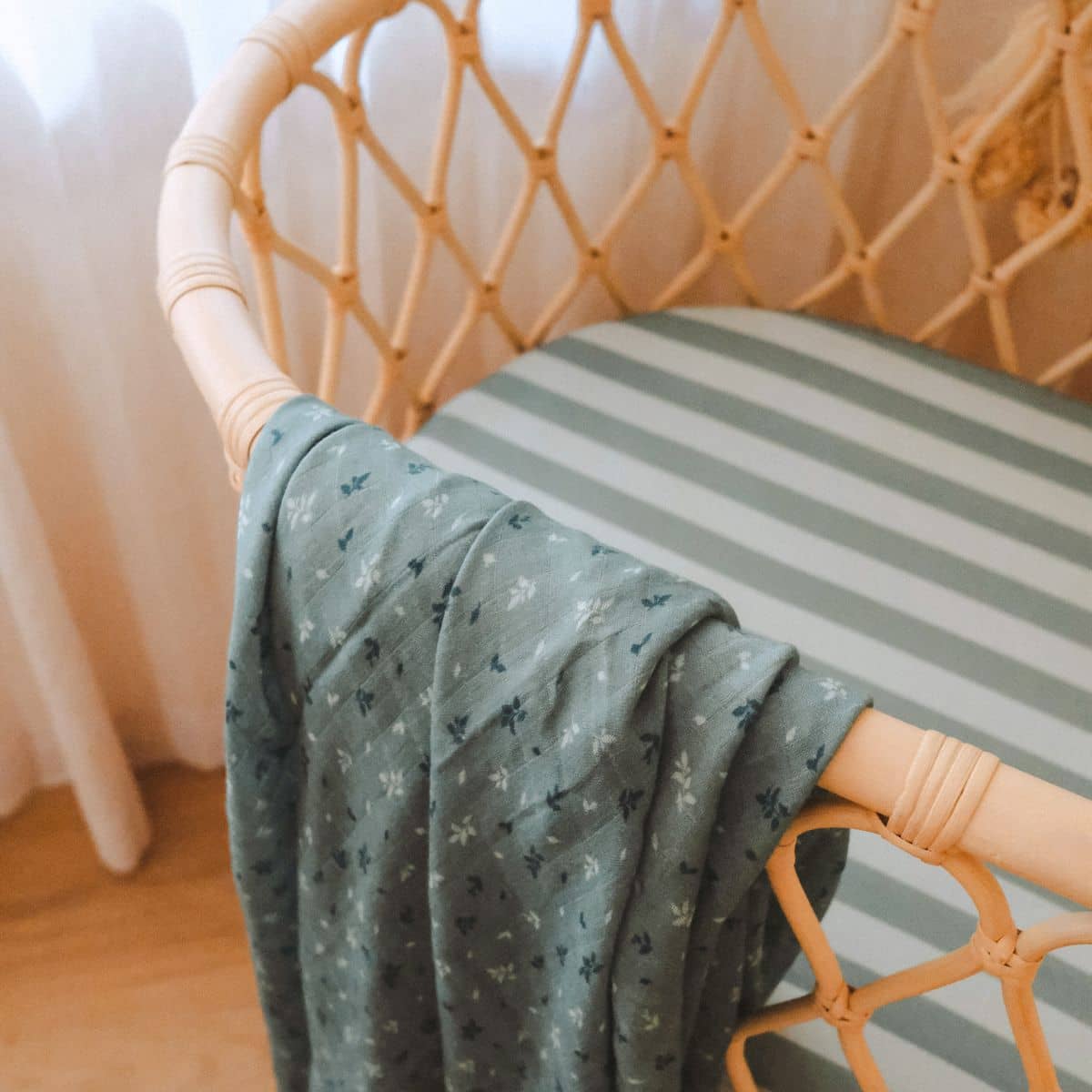 Fox & Fallow Organic Fitted Bassinet Sheet - Sage Stripe - Image 2