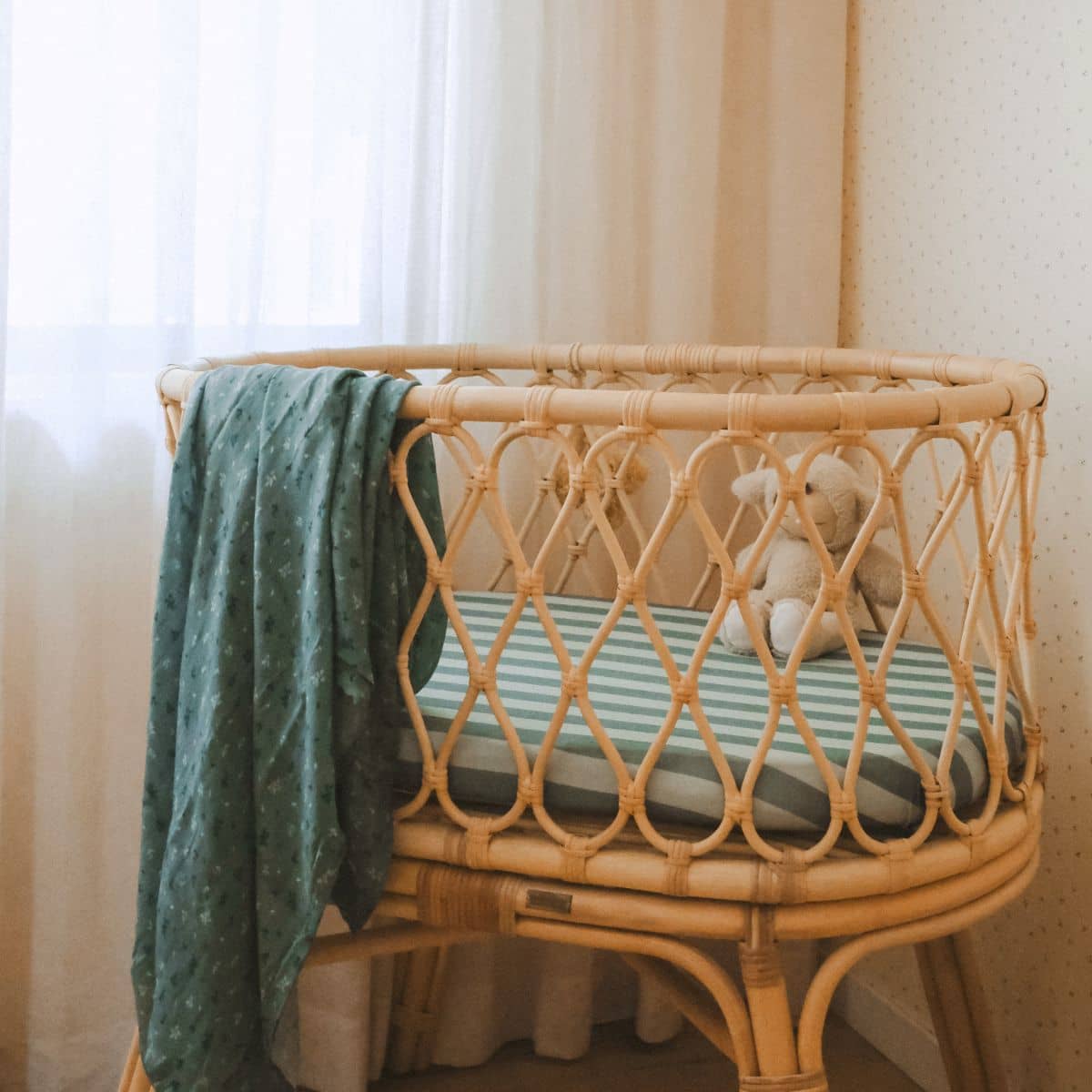 Fox & Fallow Organic Fitted Bassinet Sheet - Sage Stripe - Image 3