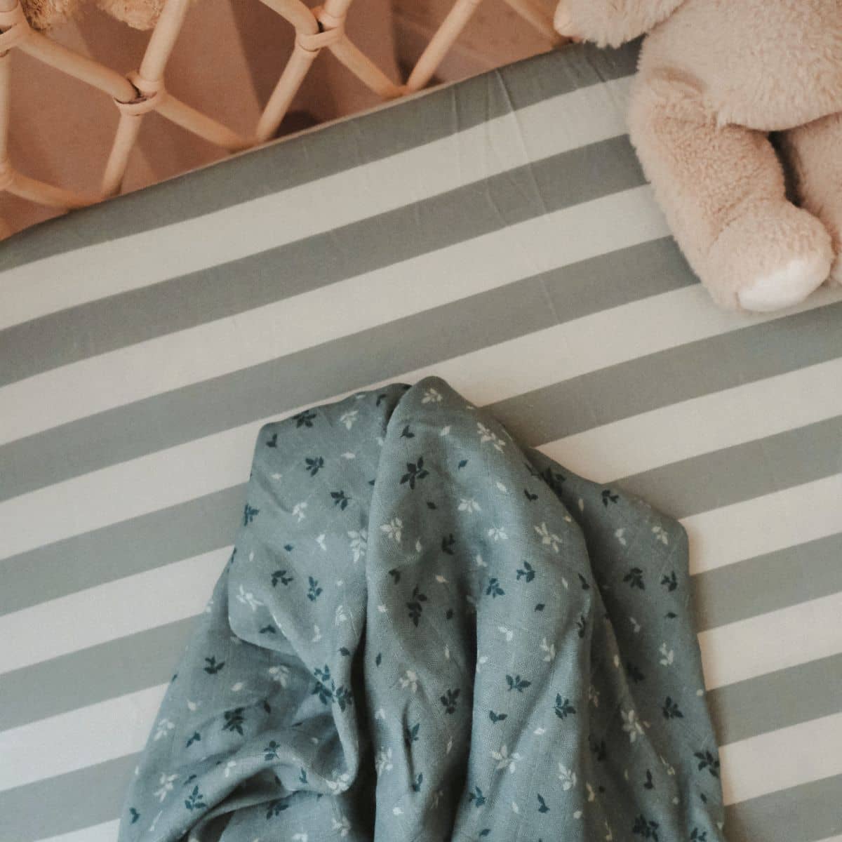 Fox & Fallow Organic Fitted Bassinet Sheet - Sage Stripe - Image 4