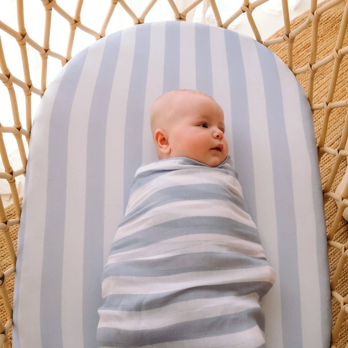 Fox & Fallow Organic Muslin Swaddle Wrap - Cloud Stripe - Image 7
