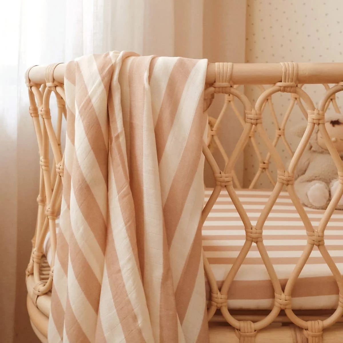 Fox & Fallow Organic Muslin Swaddle Wrap - Coffee Stripe - Image 3