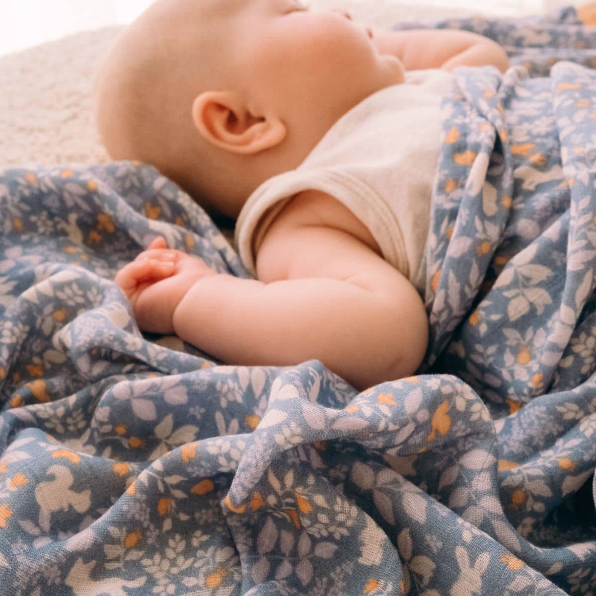 Fox & Fallow Organic Muslin Swaddle Wrap - Forest Friends Cornflower - Image 10