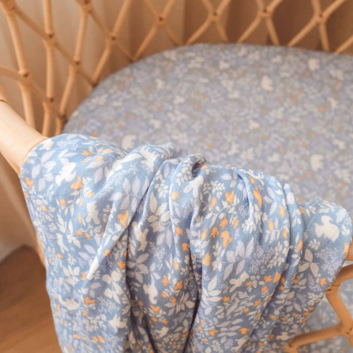 Fox & Fallow Organic Muslin Swaddle Wrap - Forest Friends Cornflower - Image 11