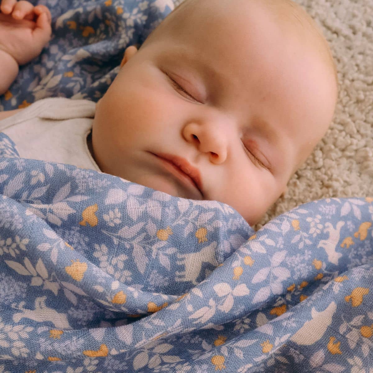 Fox & Fallow Organic Muslin Swaddle Wrap - Forest Friends Cornflower - Image 6