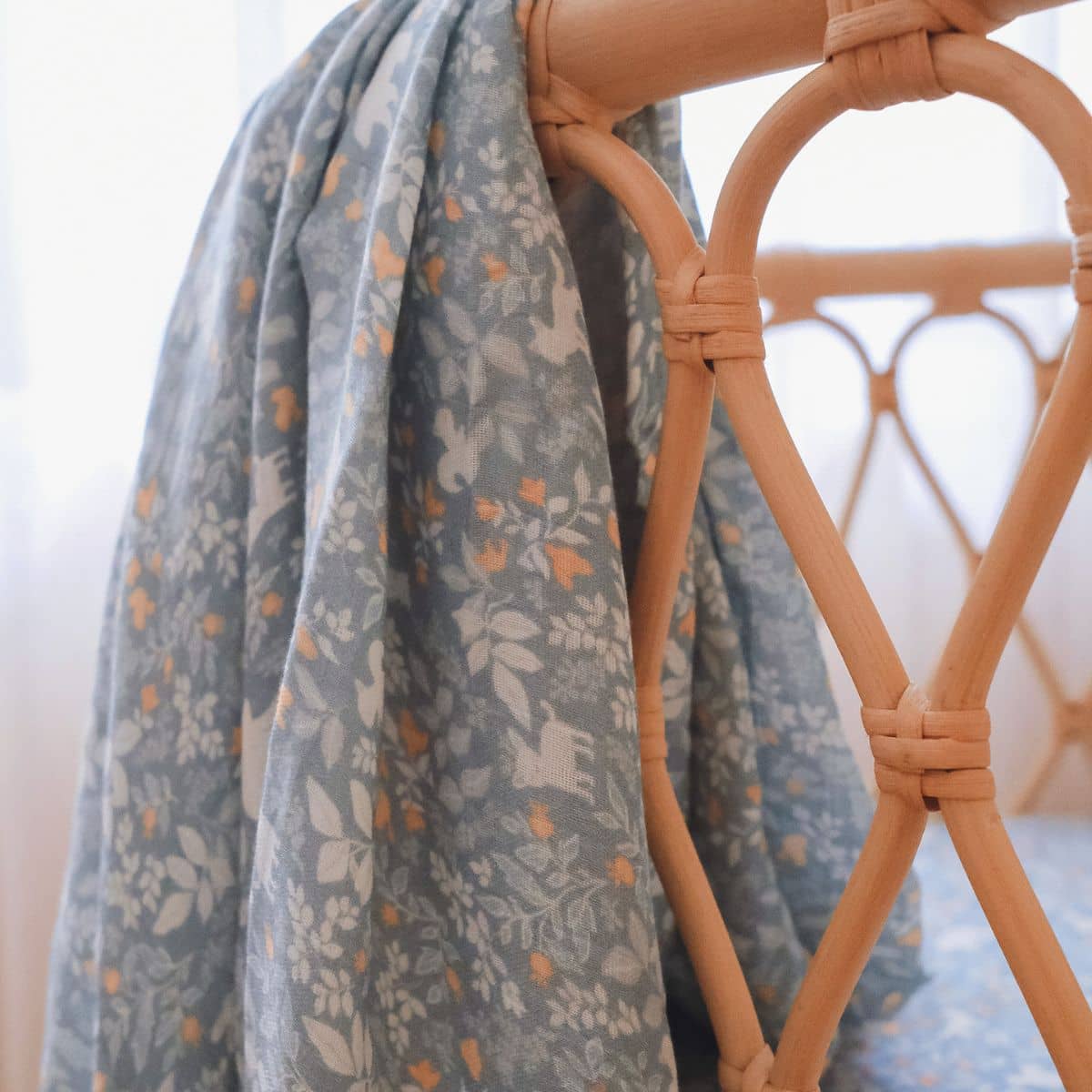 Fox & Fallow Organic Muslin Swaddle Wrap - Forest Friends Cornflower - Image 8