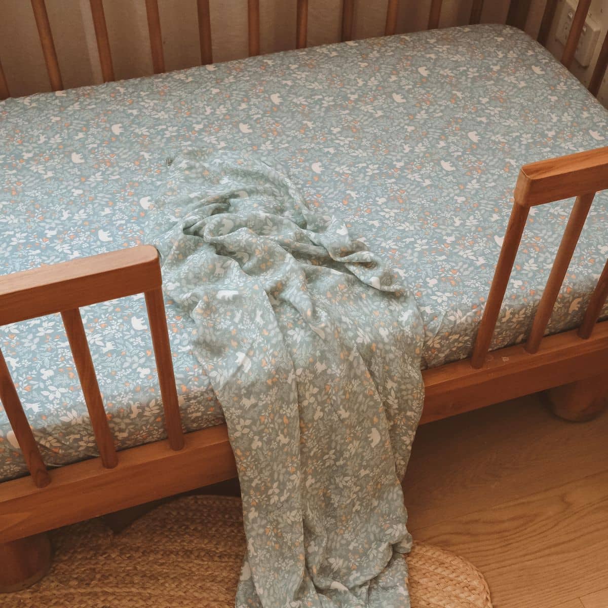 Fox & Fallow Organic Muslin Swaddle Wrap - Forest Friends Sage - Image 2