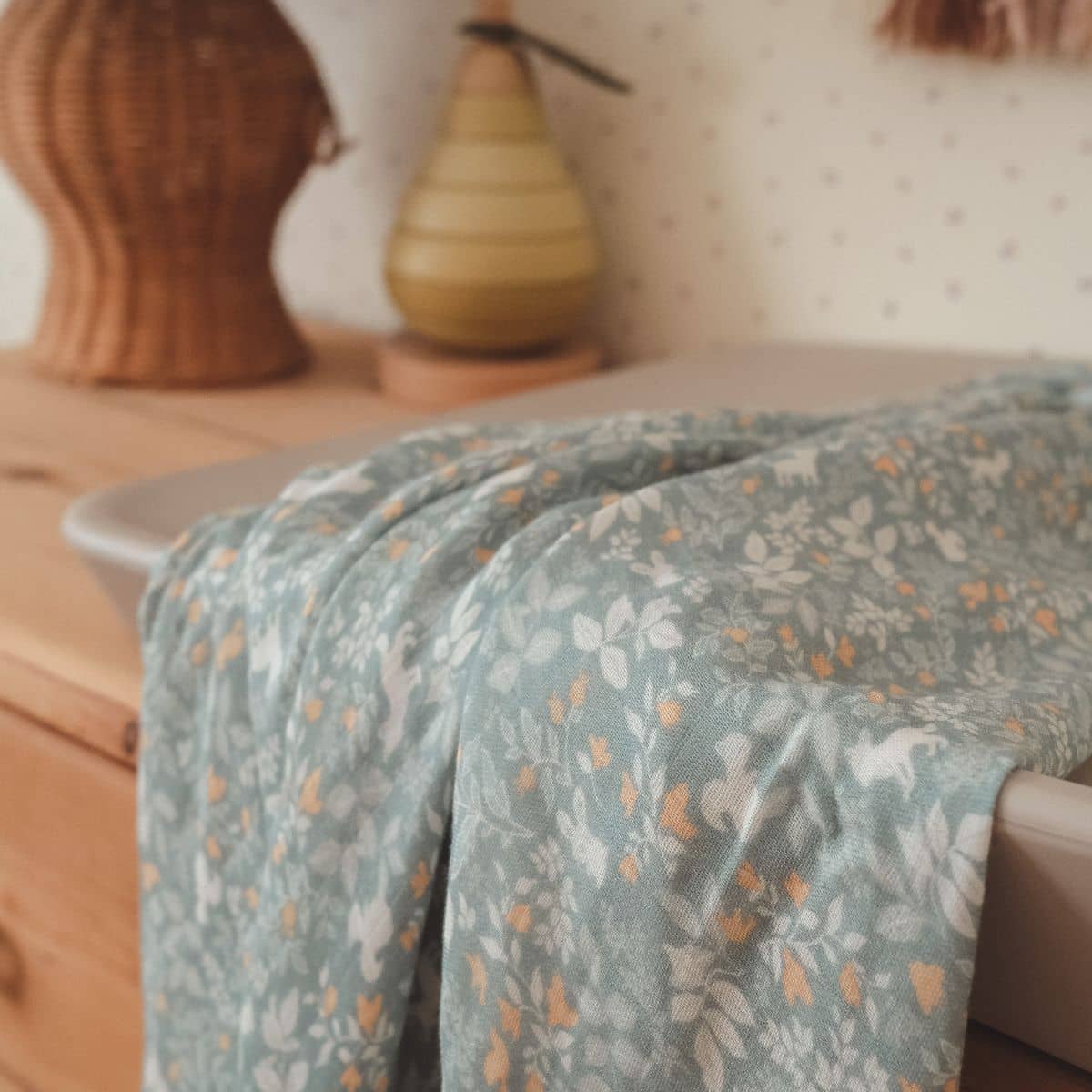 Fox & Fallow Organic Muslin Swaddle Wrap - Forest Friends Sage - Image 5
