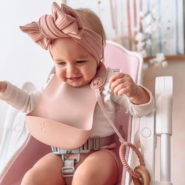 Gigi One Handed Baby Bib + Accessory Tether - Blush - Image 6