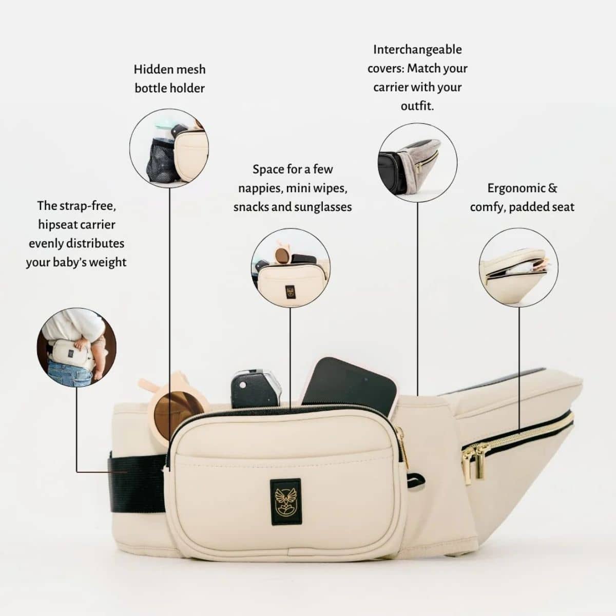 Hackerlily Hipsurfer - Hipseat Baby Carrier + Bum Bag - Sand Vegan Leather - Image 3