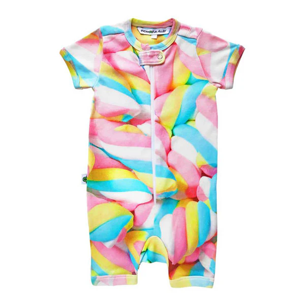 Inchworm Alley Organic Short Romper - Marshmallow Twisties - 0 to 3 Months