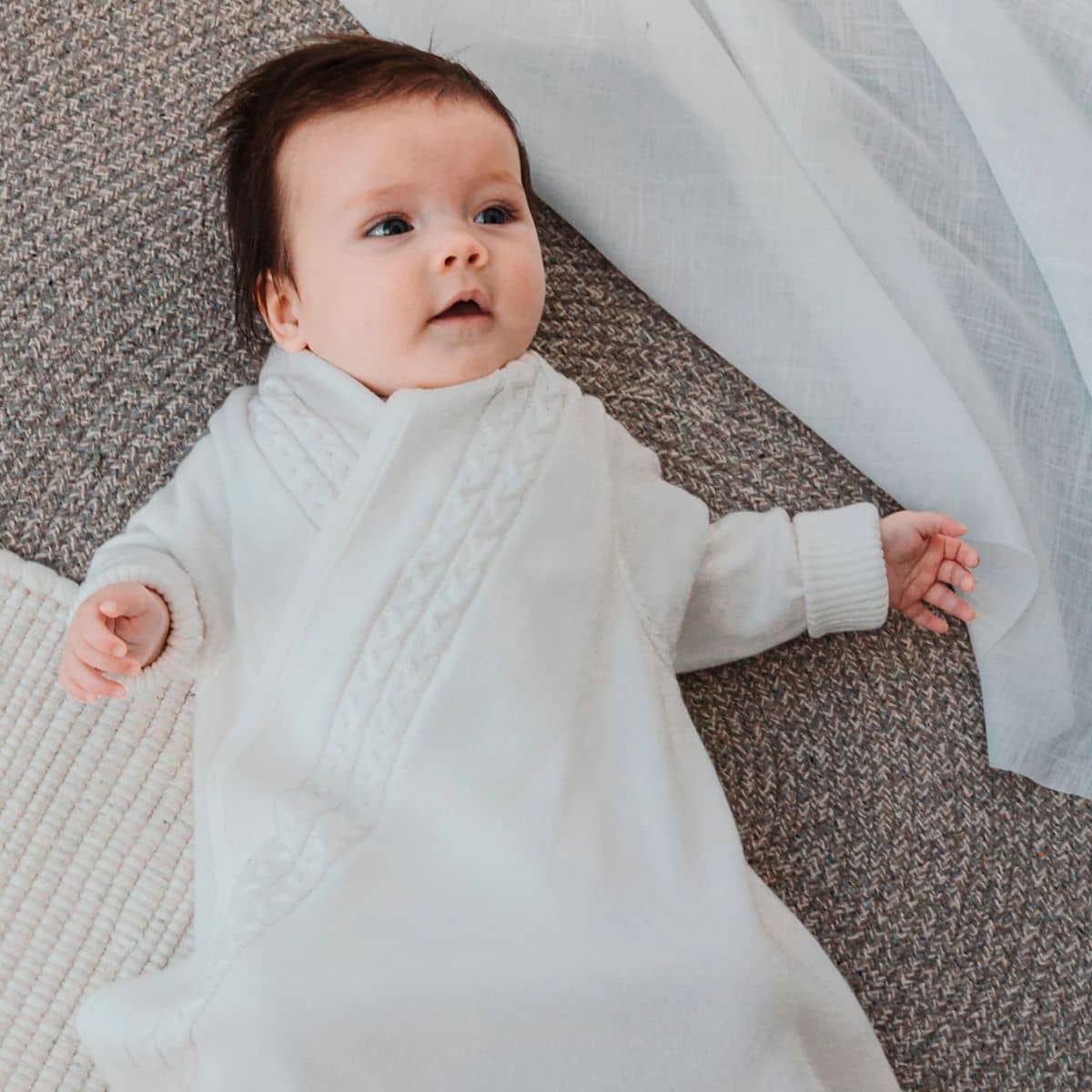 Jujo Baby Shwrap Knitted Blanket With Sleeves - Cable Edge - Milk - Image 3