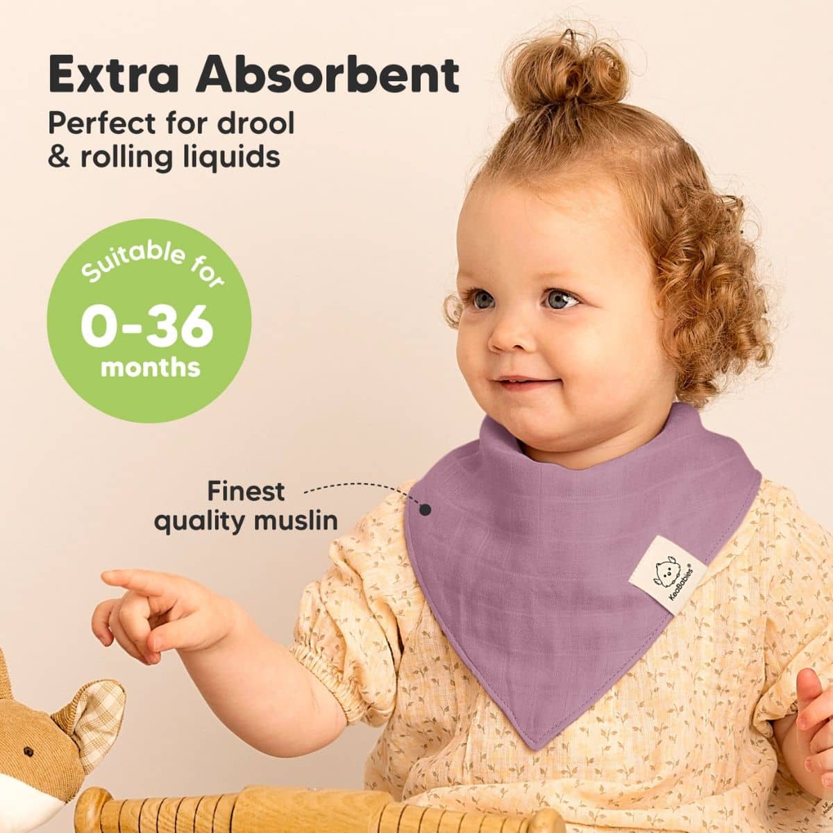 KeaBabies Lumi Muslin Bandana Bibs Set - Lavender - Image 6