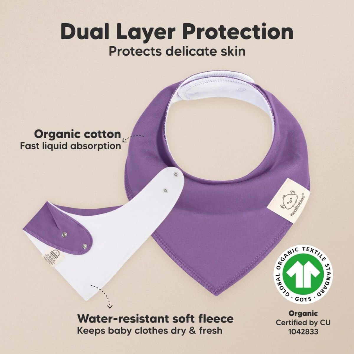 KeaBabies Organic Bandana Bibs Set - Lilac - Image 3