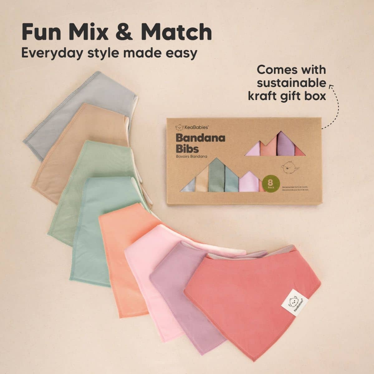KeaBabies Organic Bandana Bibs Set - Muted Pastel - Image 7