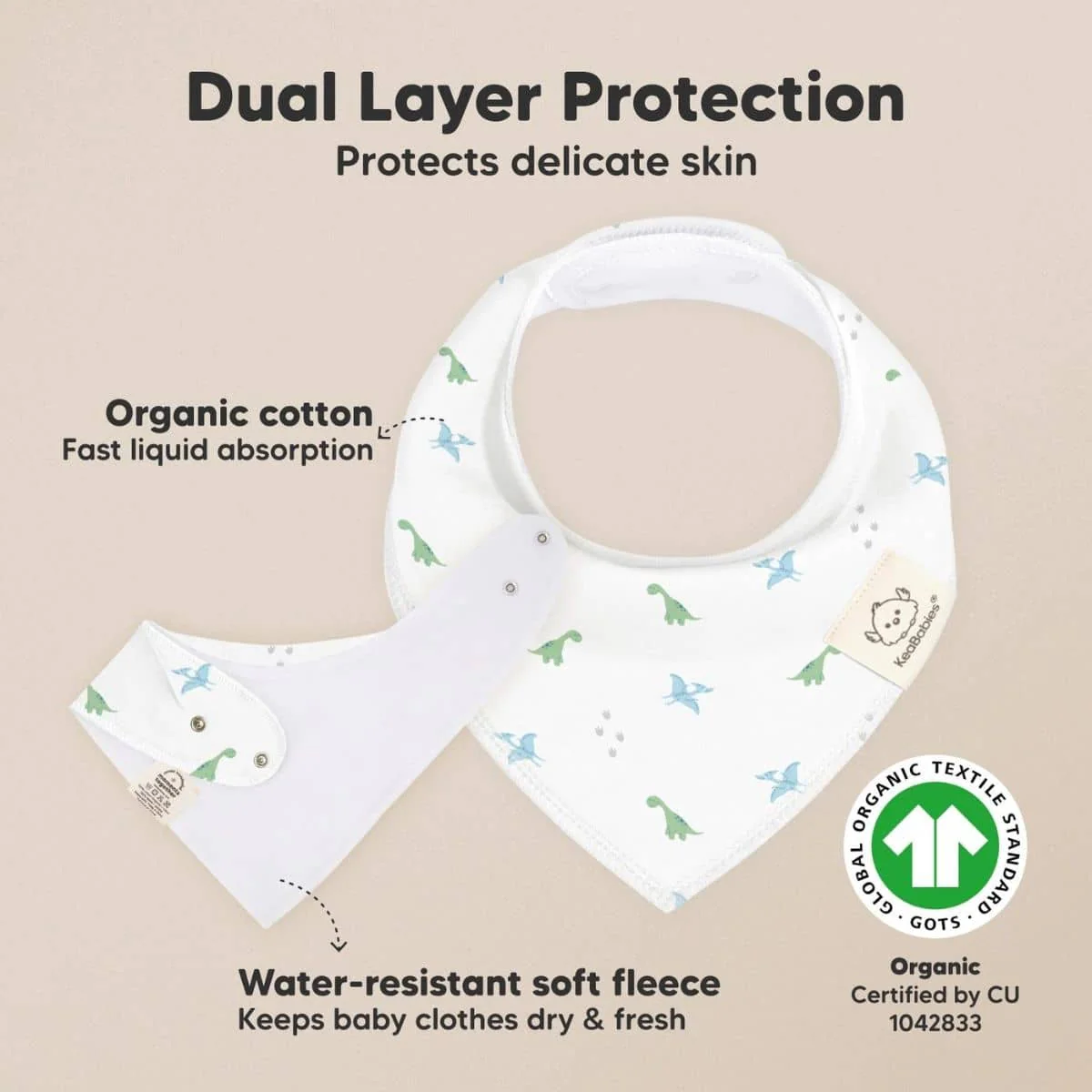 KeaBabies Organic Bandana Bibs Set - Roarsome - Image 3