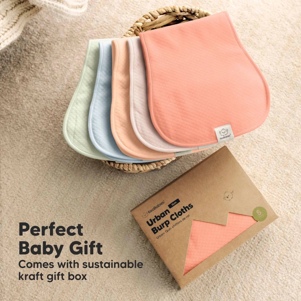 KeaBabies Quin Organic Burp Cloths - Flora Dew - Image 7