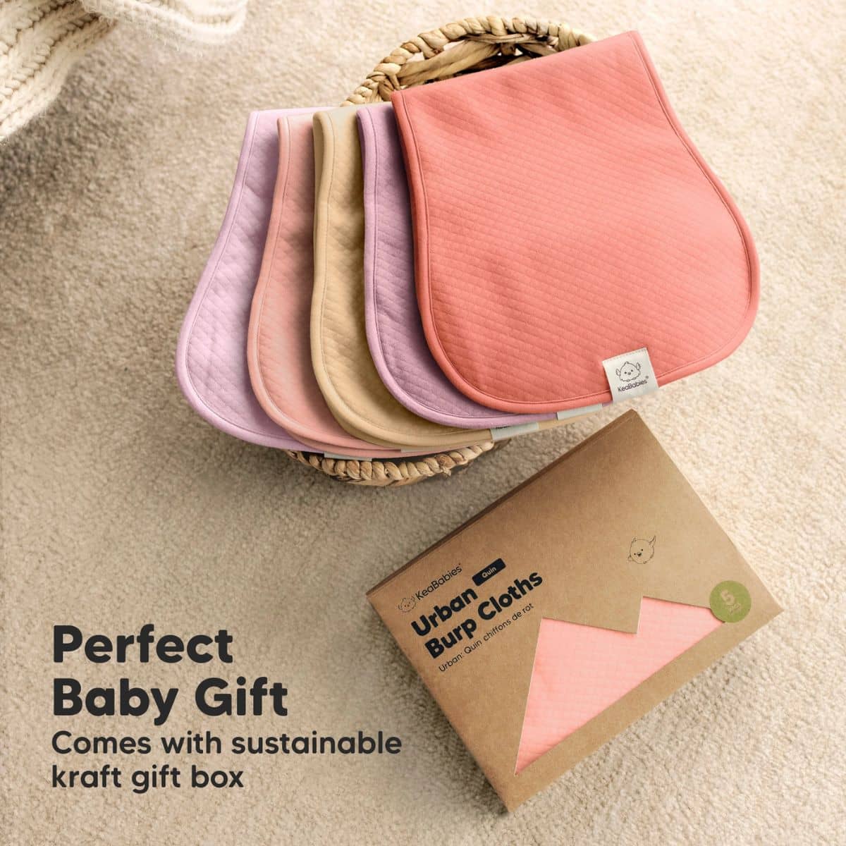KeaBabies Quin Organic Burp Cloths - Muted Pastel - Image 9