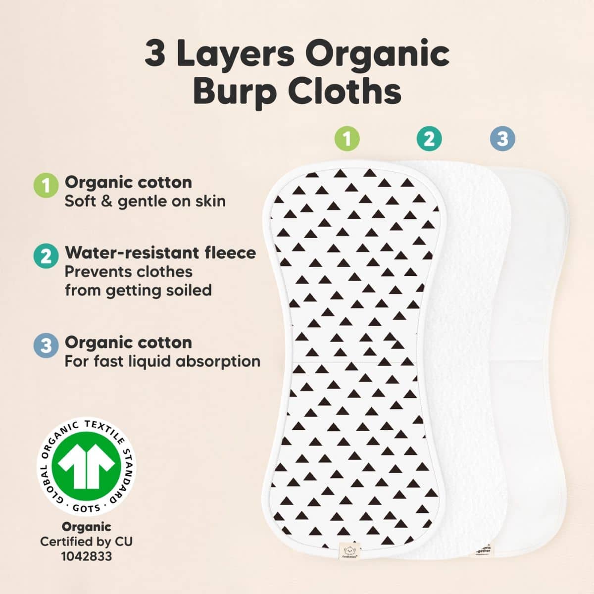 KeaBabies Urban Organic Burp Cloths - Grayscape - Image 5