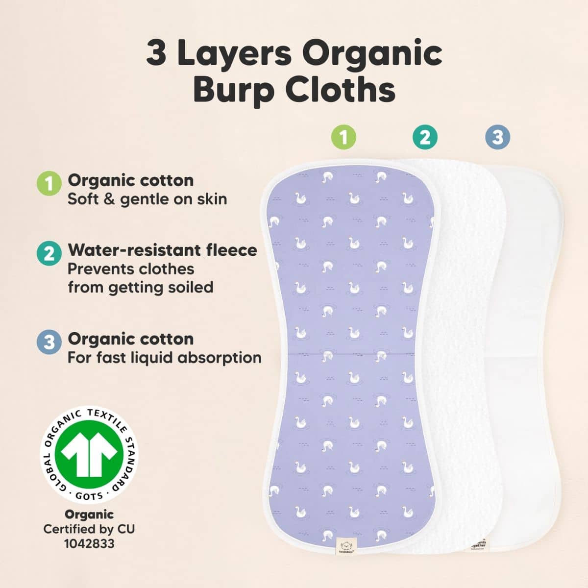 KeaBabies Urban Organic Burp Cloths - Lunaris - Image 5