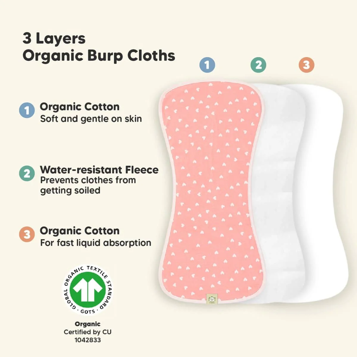KeaBabies Urban Organic Burp Cloths - Pink Dreams - Image 3