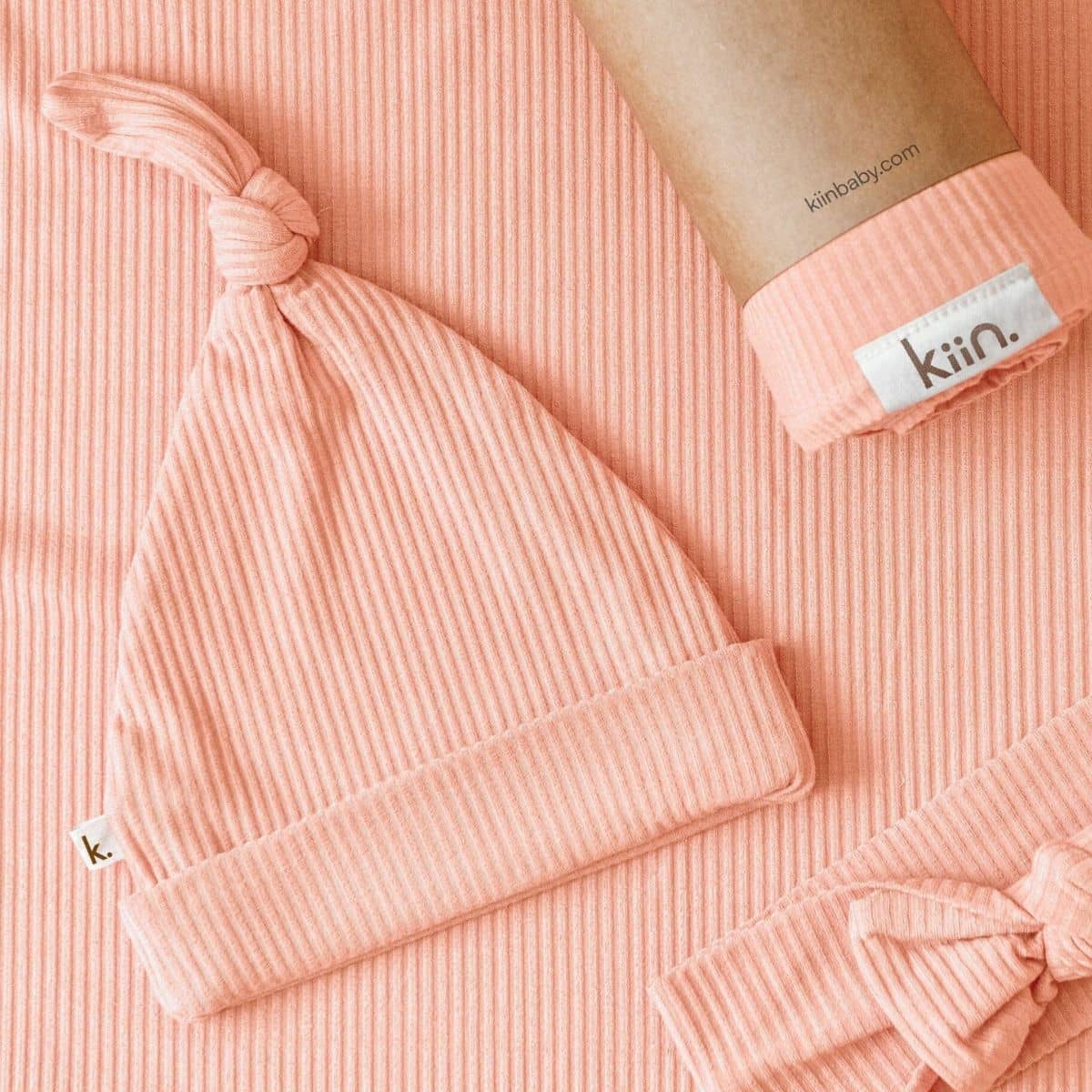 Kiin Baby Bamboo Stretch Beanie - Peach Sunset - Image 2