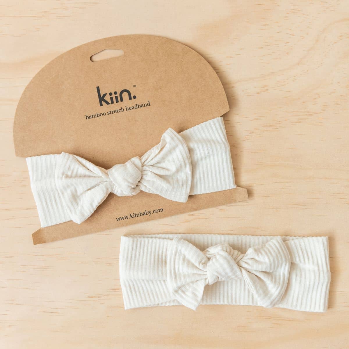 Kiin Baby Bamboo Stretch Bow Headband - Ivory - Image 3