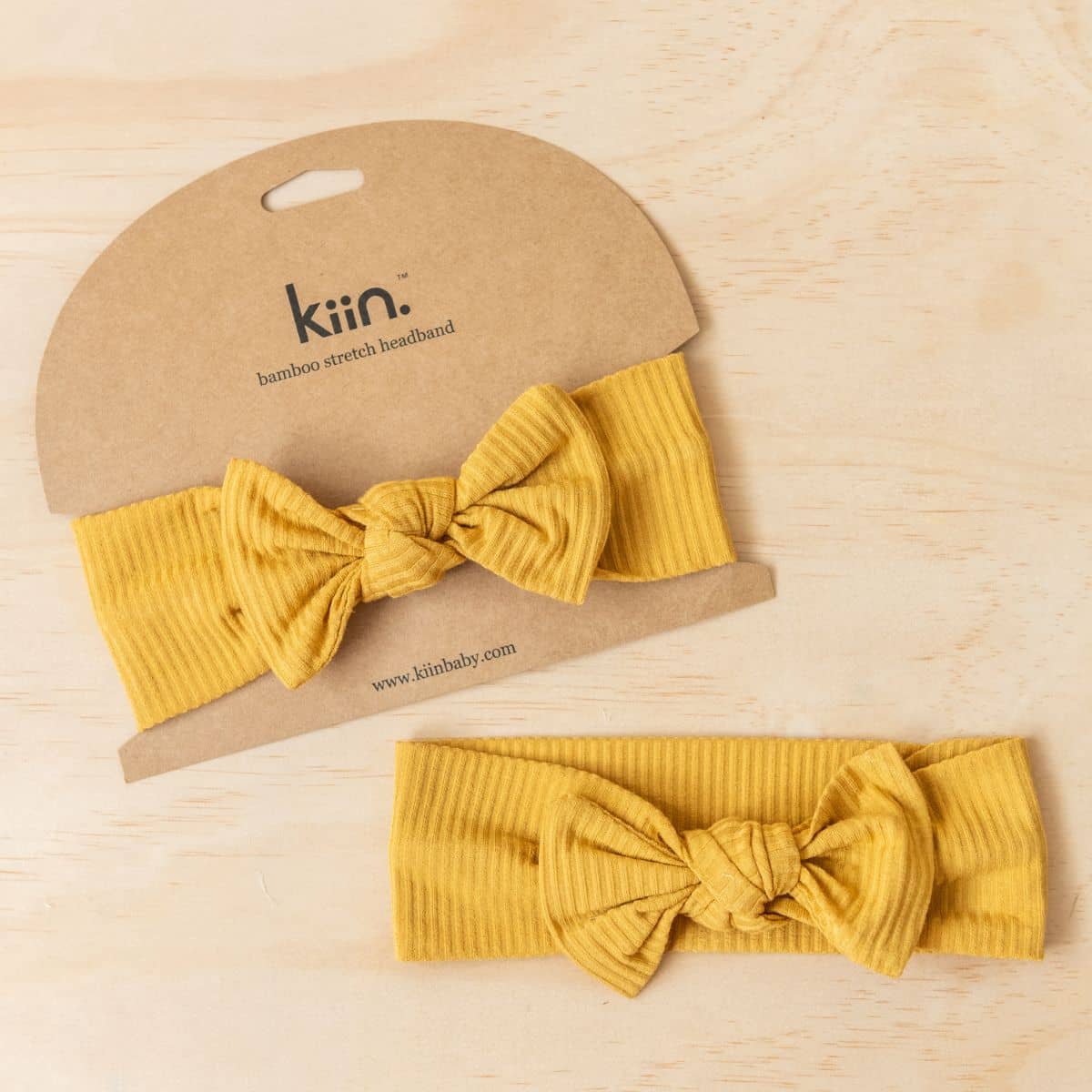 Kiin Baby Bamboo Stretch Bow Headband - Mustard - Image 2