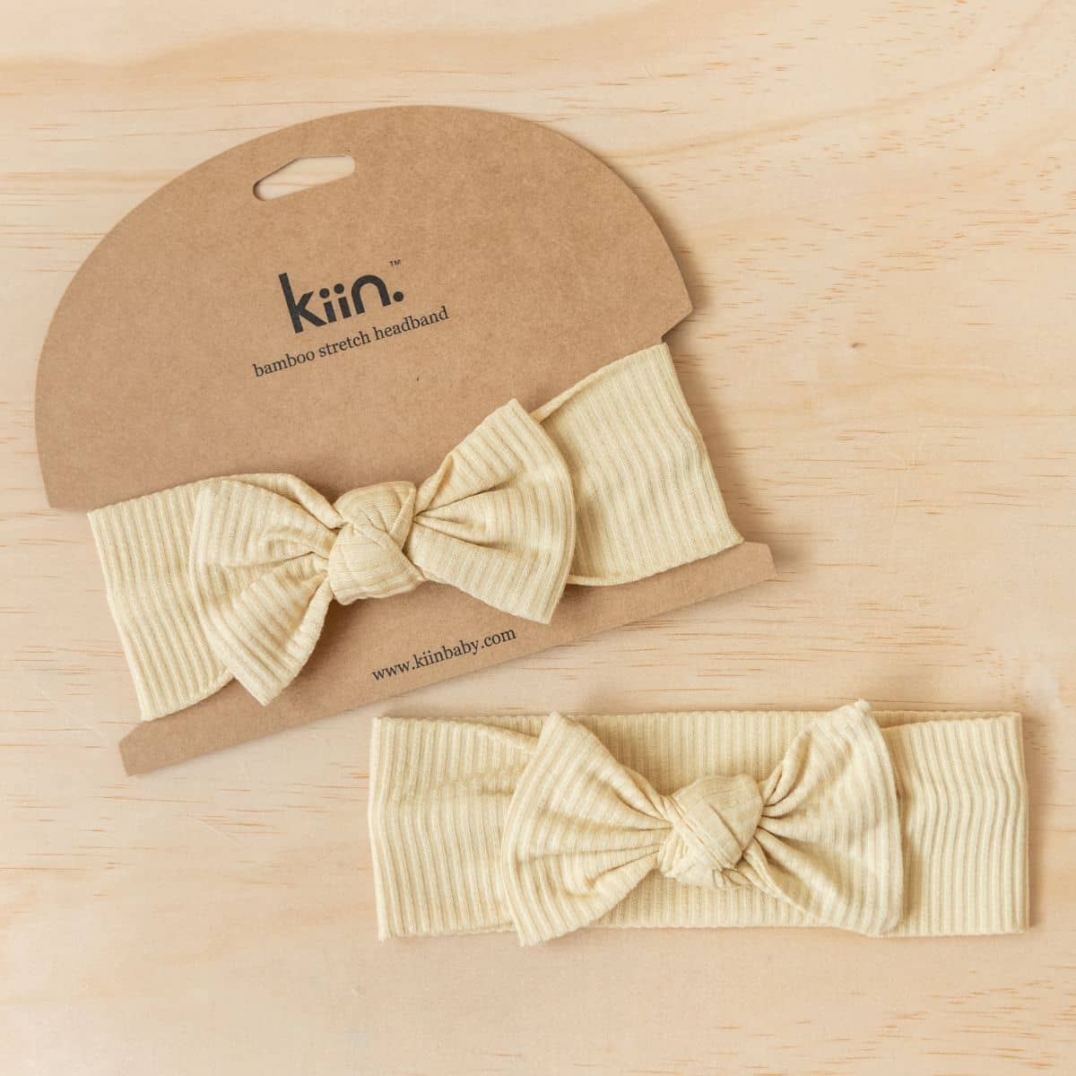 Kiin Baby Bamboo Stretch Bow Headband - Oat - Image 3