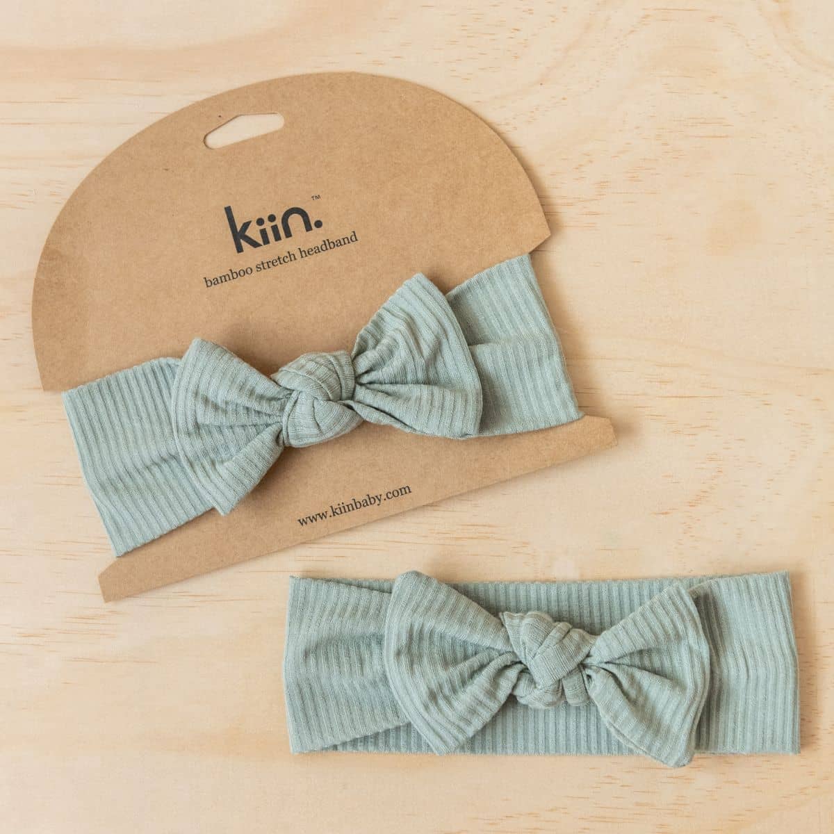 Kiin Baby Bamboo Stretch Bow Headband - Sage - Image 3