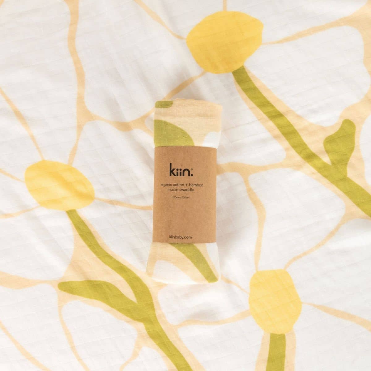 Kiin Baby Organic Muslin Swaddle - Limited Edition - Fleur Warm Oat - Image 8