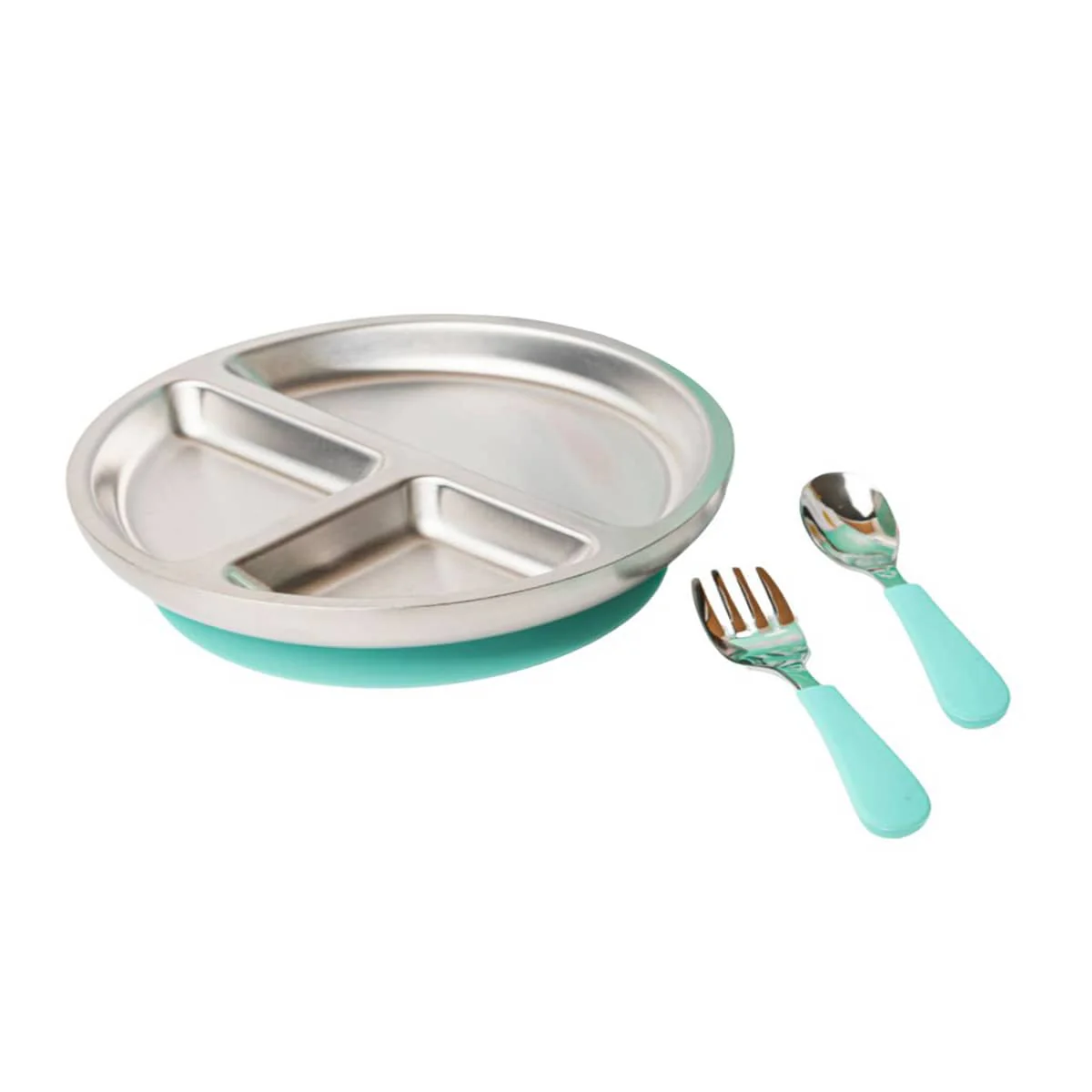 Lion & Lady Stainless Steel Toddler Plate with Silicone Suction Base + Cutlery