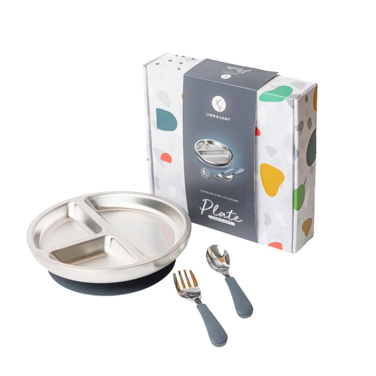 Lion & Lady Stainless Steel Toddler Plate with Silicone Suction Base + Cutlery - Image 3