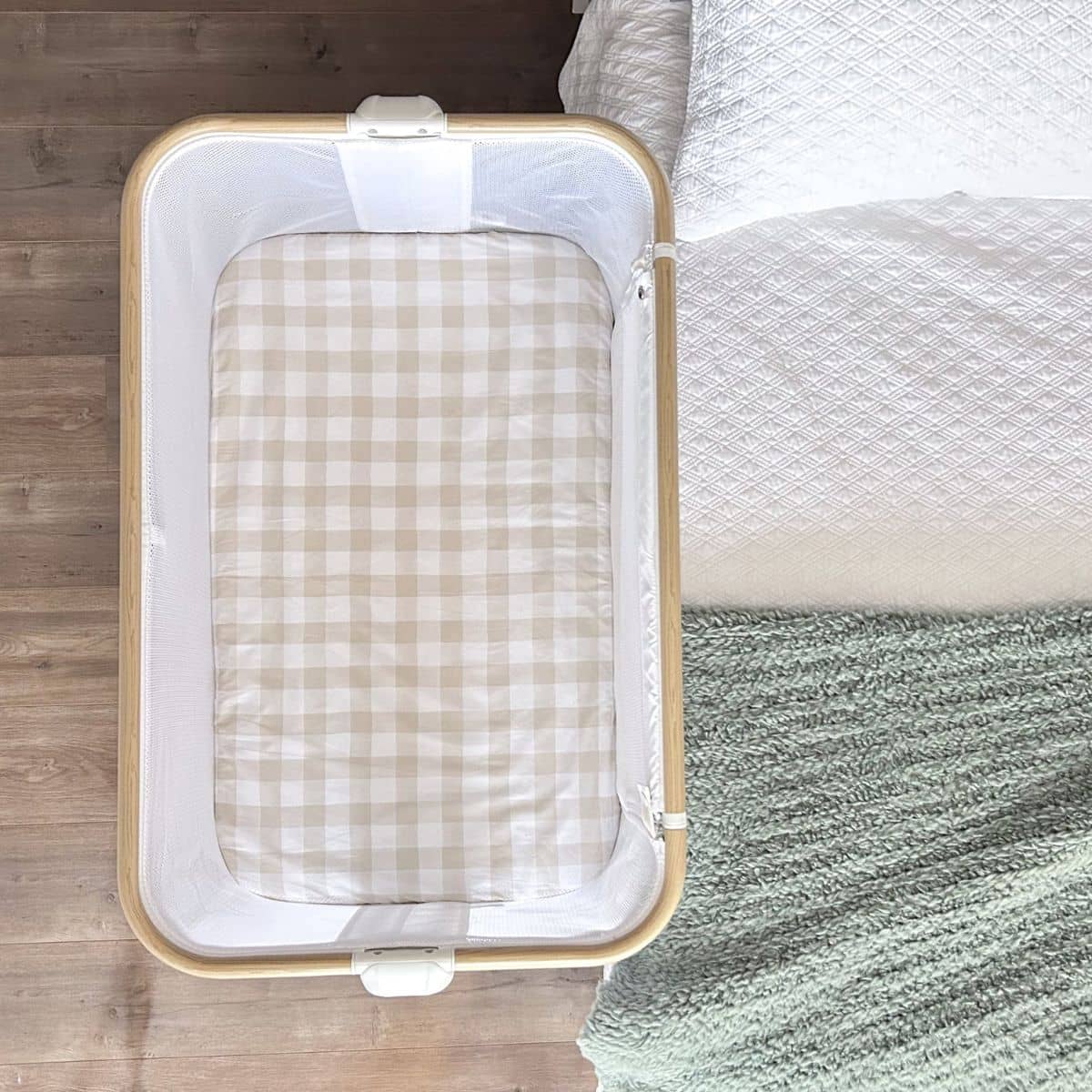 Little Human Linens Waterproof Change Pad / Co-Sleeper Bassinet Sheet - Latte Gingham - Image 2