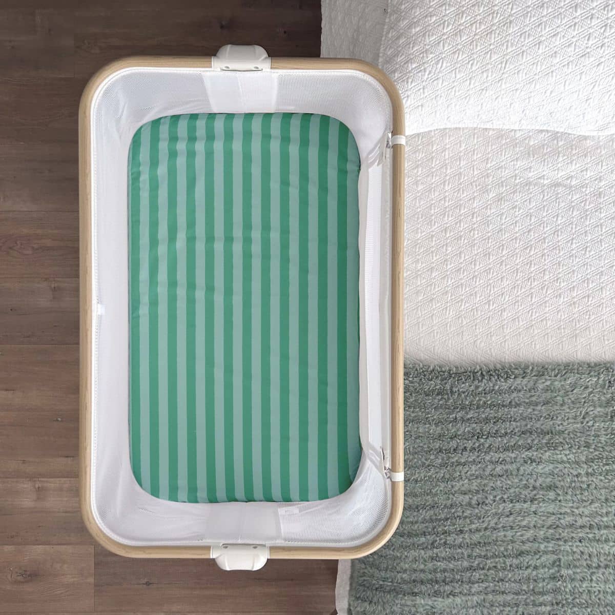 Little Human Linens Waterproof Change Pad / Co-Sleeper Bassinet Sheet - Mint Candy - Image 2