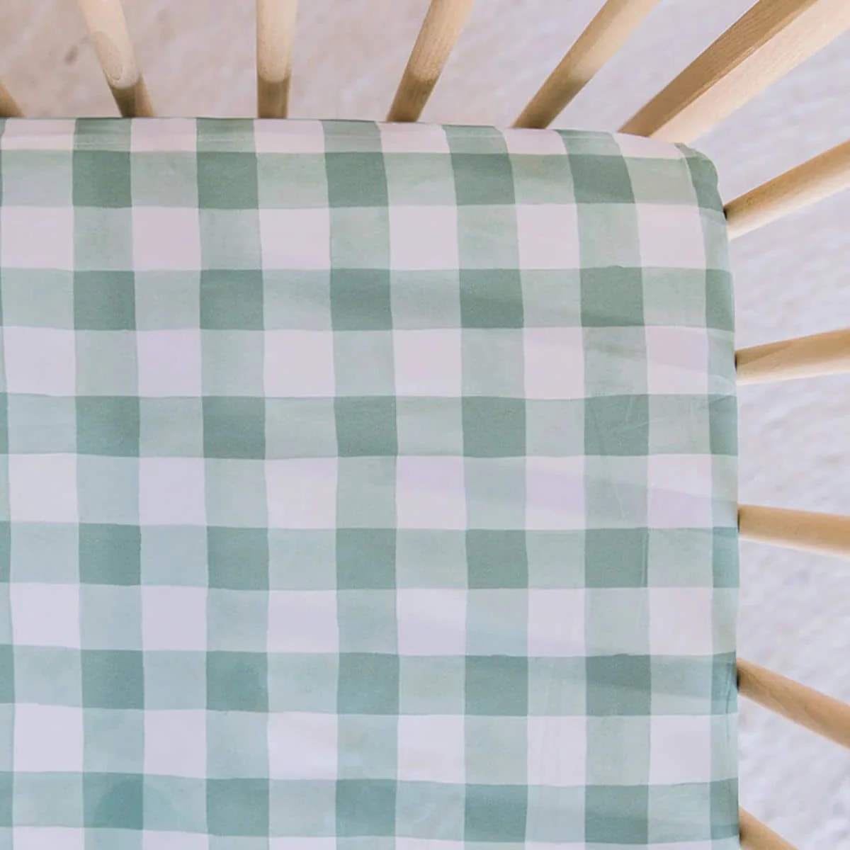 Little Human Linens Waterproof Cot Sheet - Green Gingham - Image 4