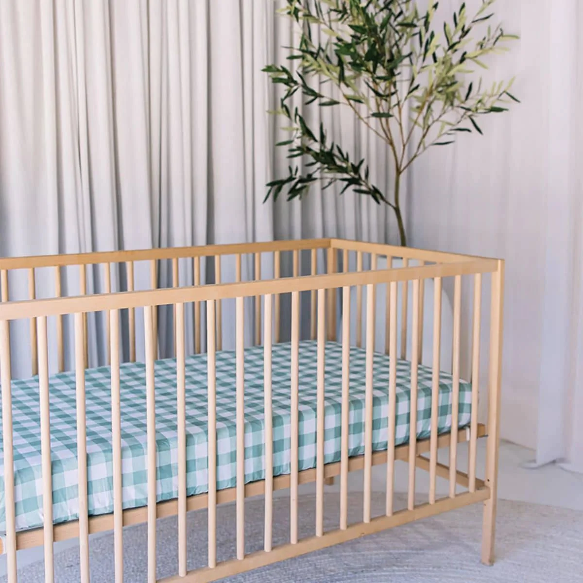 Little Human Linens Waterproof Cot Sheet - Green Gingham - Image 7