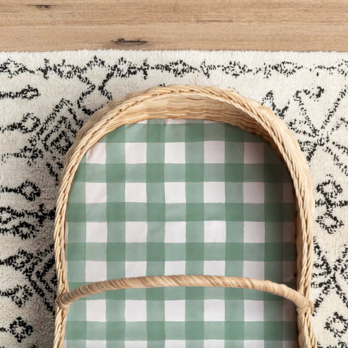 Little Human Linens Waterproof Small Bassinet Sheet - Green Gingham - Image 2