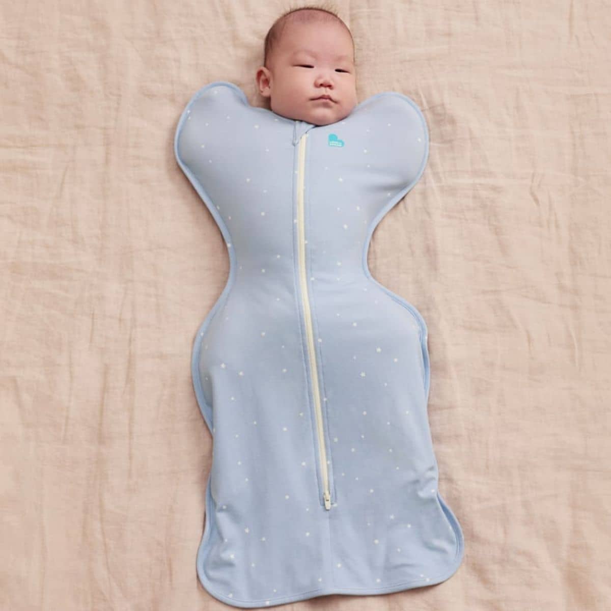 Love to Dream Original Swaddle UP 1.0 TOG Stretch Cotton - Powder Blue Twinkle - Image 2
