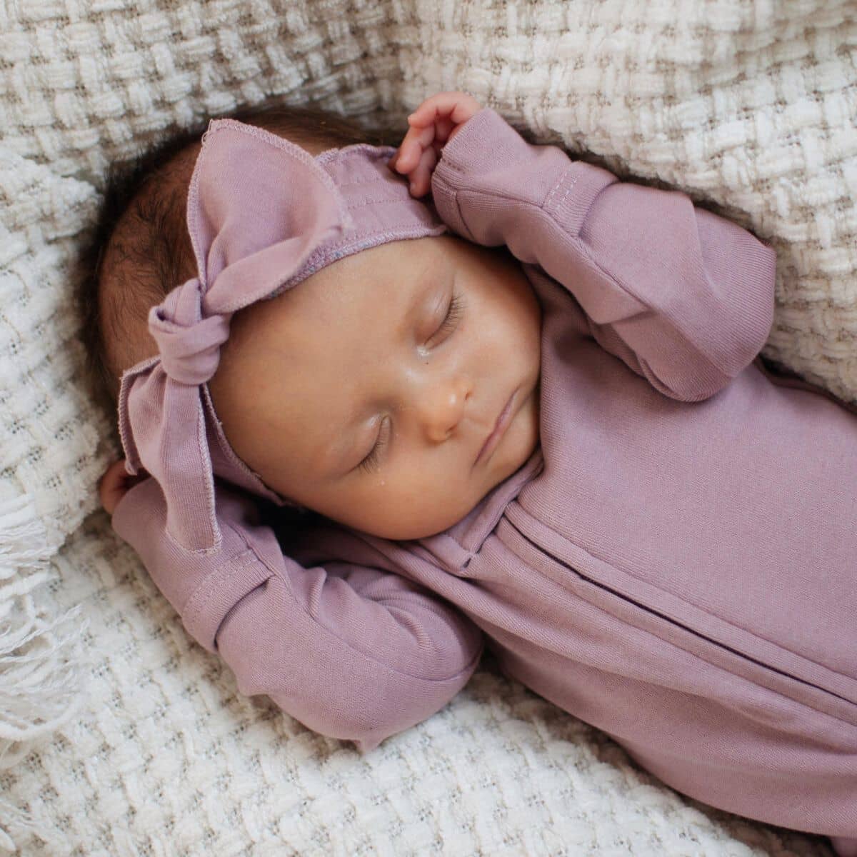 L'ovedbaby Organic Smocked Tie Headband - Lavender - Image 2