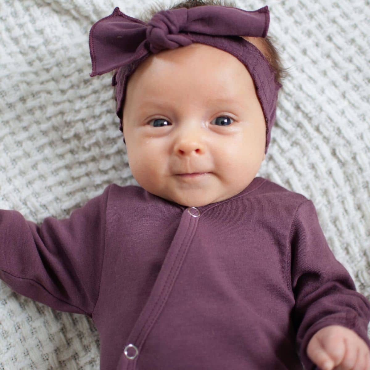 L'ovedbaby Organic Smocked Tie Headband - Plum - Image 2
