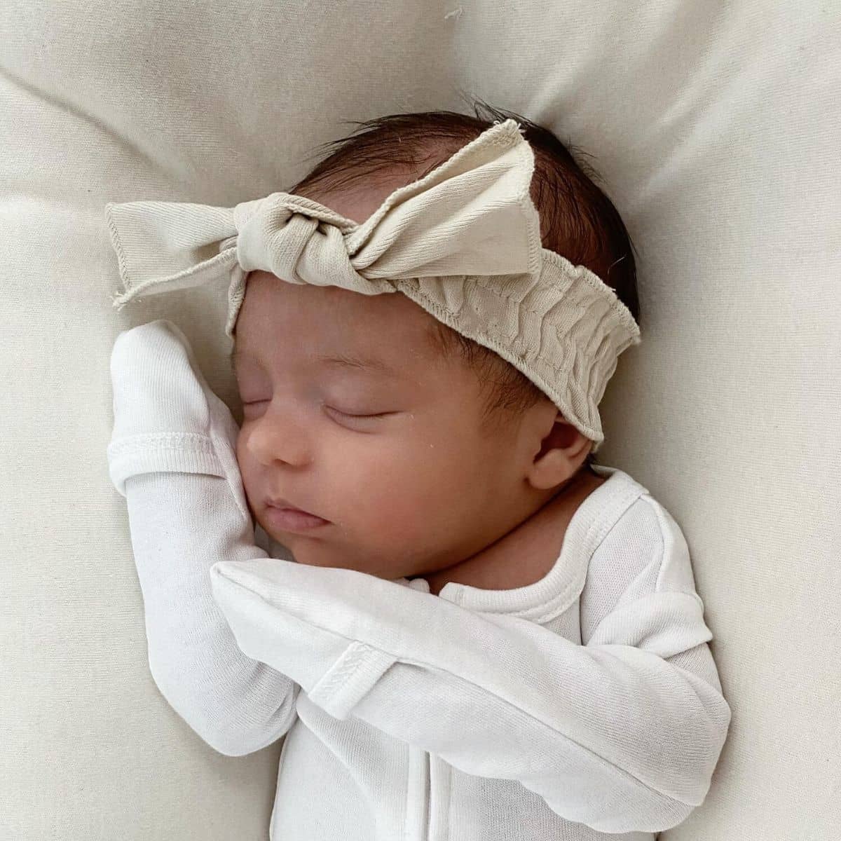 L'ovedbaby Organic Smocked Tie Headband - Stone - Image 2