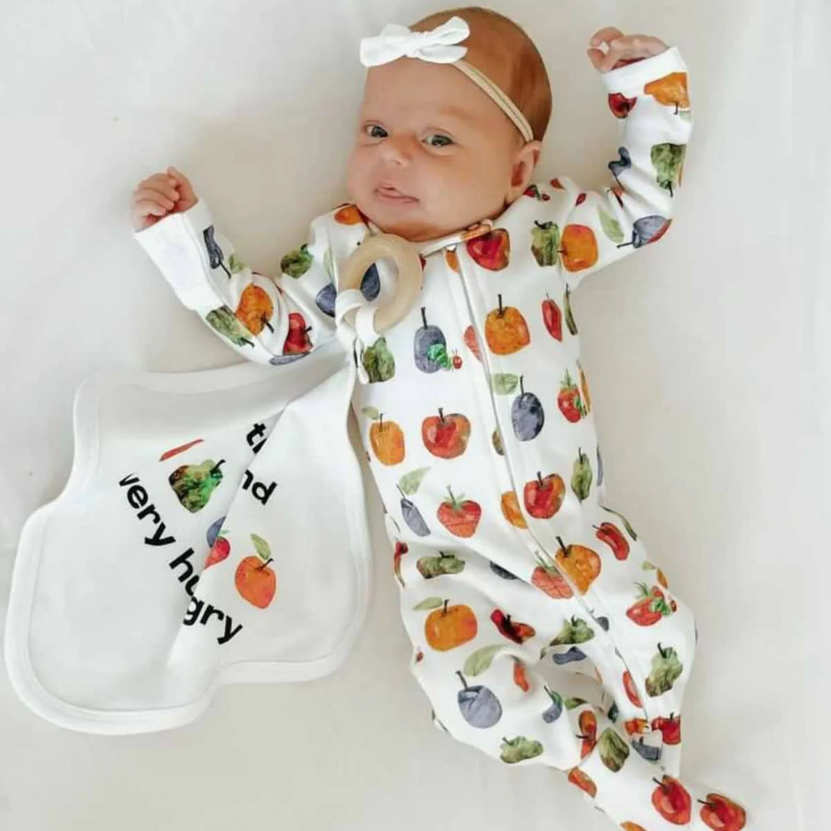 L'ovedbaby x The Very Hungry Caterpillar Organic 2-Way Zipper Footie - Fruits - Image 2